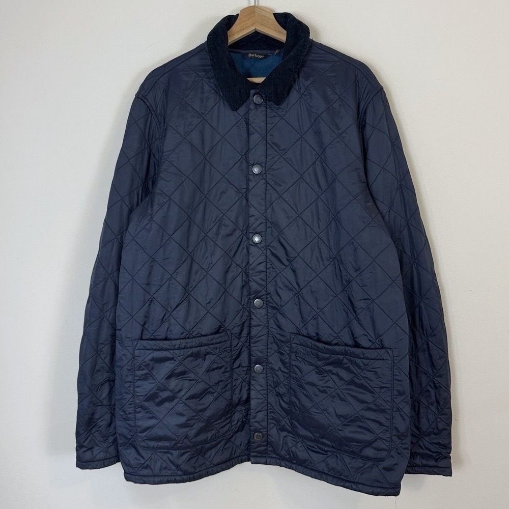Barbour Liddesdale Quilted Navy Blue Button Up Coat Jacket - XL